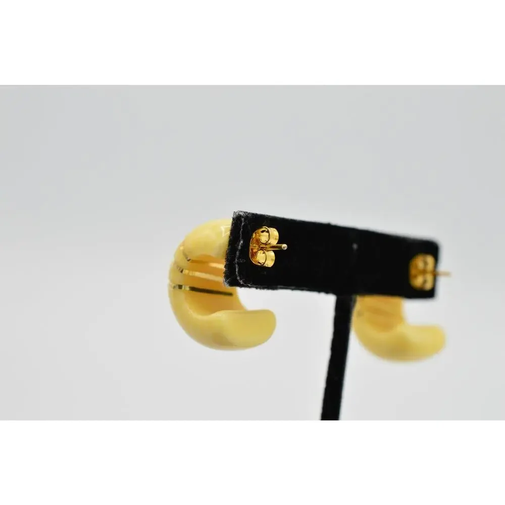 Vintage Statement Earrings Cream Yellow Gold Foiled Resin Lucite NOS 1980s 9L